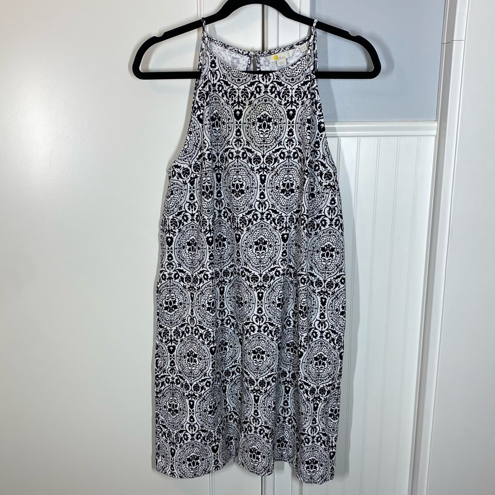Boden Racer Neck Jersey Mini Dress, Black, Exotic Tile | Size US 8R - Picture 2 of 7